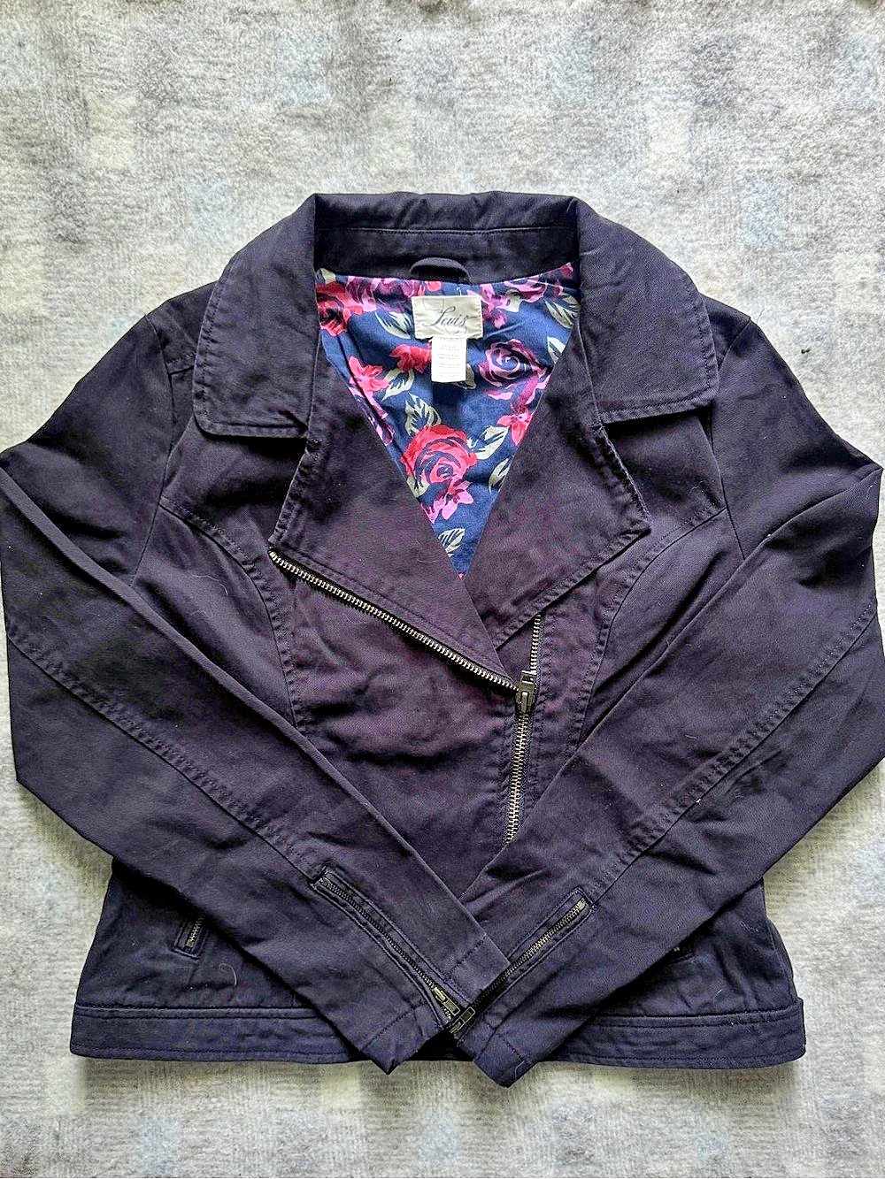 Levis Women’s Cotton Moto Jacket in Black Floral Lining Pattern Size M